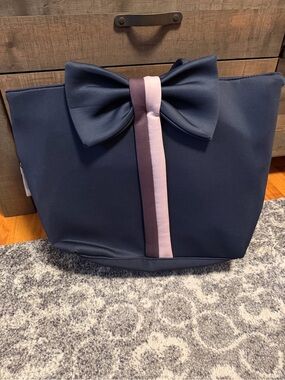 Stella & Dot crush it Bow tote -  Navy Bow Accent Tote Bag with Pink Stripe